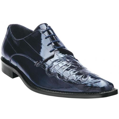 Belvedere "Dotto" Navy Genuine Crocodile And Eel Oxford Shoes 3N0